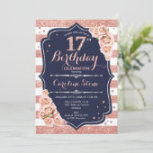 Invitation 17e anniversaire - Rose de la marine Gold et White (Debout devant)