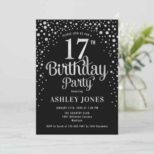 Invitation 17e fête d'anniversaire - Black & Silver (Debout devant)