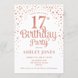 Invitation 17e fête d'anniversaire - Blanc & Rose Gold