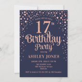 Invitation 17e fête d'anniversaire - Marine & Rose Gold (Devant)