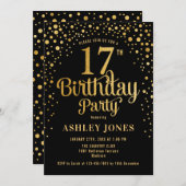 Invitation 17e fête d'anniversaire - Noir & Or (Devant / Derrière)