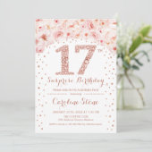 Invitation 17e fête d'anniversaire surprise - Rose blanche or (Debout devant)