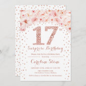 Invitation 17e fête d'anniversaire surprise - Rose blanche or (Devant / Derrière)