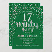 Invitation 17e fête d'anniversaire - Vert & Argent (Devant / Derrière)