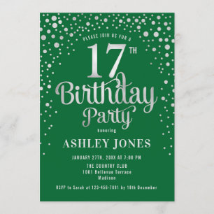 Invitation 17e fête d'anniversaire - Vert & Argent