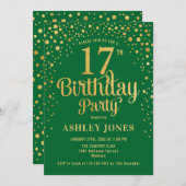 Invitation 17e fête d'anniversaire - Vert & Or (Devant / Derrière)