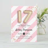 Invitation 17ème anniversaire - Ballons roses et Ballons d'or (Debout devant)