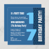 Invitation 17ème Le bleu marine moderne d'anniversaire DE (Devant / Derrière)