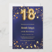 Invitation 18 ans bleu marine étoiles dorées (Devant)