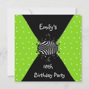 Invitation 18 ans vert citron noir et blanc
