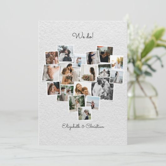 Invitation 18 Photos Collage Mariage en forme de coeur (Debout devant)