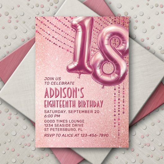 Invitation 18e anniversaire Ado fille Rose or