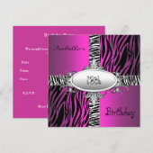 Invitation 18e anniversaire Ado Zebra Wild Pink Animal Noir (Devant / Derrière)