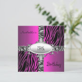 Invitation 18e anniversaire Ado Zebra Wild Pink Animal Noir (Debout devant)