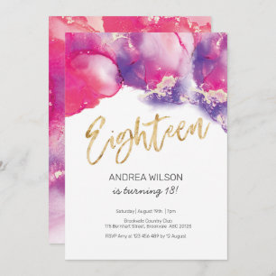 Invitation 18e anniversaire Aquarelle rose Abstrai