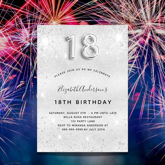Invitation 18e anniversaire argent parties scintillant scinti