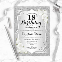 18e anniversaire - Argent rayures Roses blanches