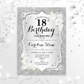 Invitation 18e anniversaire - Argent rayures Roses blanches