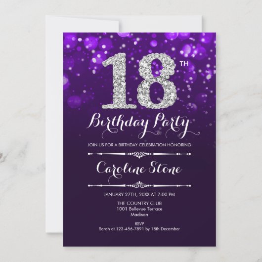Invitation 18e anniversaire - Argent violet (Devant)
