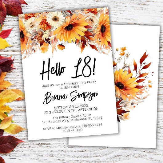 Invitation 18e anniversaire automne floral