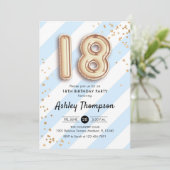 Invitation 18e anniversaire - Ballons Bleus Bleus Or (Debout devant)