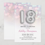 Invitation 18e anniversaire - Ballons d'argent Lumières rose (Devant / Derrière)