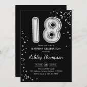 Invitation 18e anniversaire - Ballons d'argent Noir (Devant / Derrière)