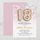 Invitation 18e anniversaire - Ballons d'or Lumières roses (Devant / Derrière)
