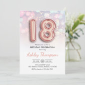 Invitation 18e anniversaire - Ballons d'or Rose Lumières rose (Debout devant)