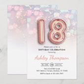Invitation 18e anniversaire - Ballons d'or Rose Lumières rose (Devant / Derrière)