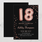 Invitation 18e anniversaire - Ballons d'or Rose Noir (Devant / Derrière)