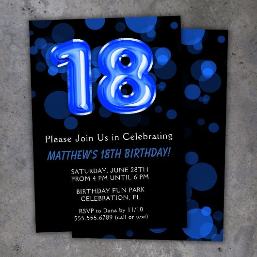 Invitation 18e anniversaire Ballons Enfants Blue Boy Party
