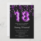 Invitation 18e anniversaire Ballons violets Snowflake Confett (Devant)