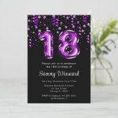 Invitation 18e anniversaire Ballons violets Snowflake Confett (Debout devant)