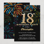 Invitation 18e anniversaire Black and Gold Rainbow Fireworks (Devant / Derrière)