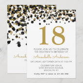 Invitation 18e anniversaire Black Gold Parties scintillant Sp (Devant / Derrière)