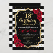 Invitation 18e anniversaire Black White Stripes Ro (Devant / Derrière)