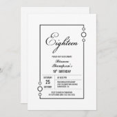 Invitation 18e anniversaire Blanc avec Black Frame Party (Devant / Derrière)