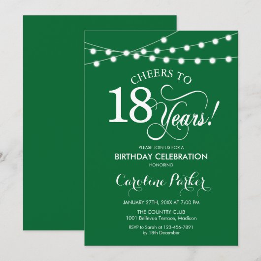 Invitation 18e anniversaire - Blanc vert (Devant / Derrière)