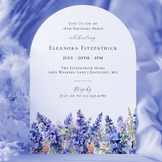 Invitation 18e anniversaire Bleu Larkspur Juillet Arche de fl
