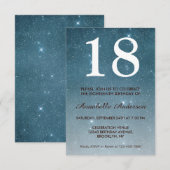 Invitation 18e anniversaire Bleu Minuit Nuit Sky Star Étincel (Devant / Derrière)