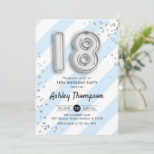 Invitation 18e anniversaire - Bleus et Ballons d'argent (Debout devant)