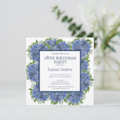 Invitation 18e anniversaire Blue Hydrangeas Watercolor Party (Debout devant)