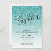 Invitation 18e anniversaire Blue Ombre Parties scintillant In (Devant)