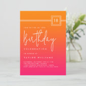 Invitation 18e anniversaire Bold Hot rose orange Simple Minim (Debout devant)