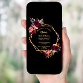 Invitation 18e anniversaire bordeaux floral or géométrique no