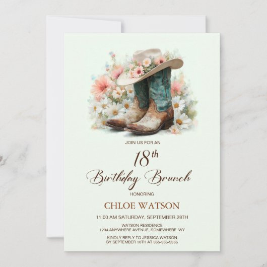 Invitation 18e anniversaire Bottes de fille Anniversaire Brun (Devant)