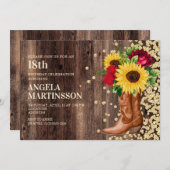 Invitation 18e anniversaire Bottes en bois rustique tournesol (Devant / Derrière)