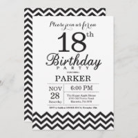 Invitation 18e anniversaire Chevron noir et blanc