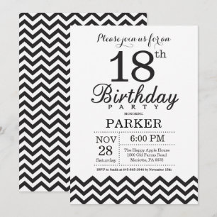 Invitation 18e anniversaire Chevron noir et blanc